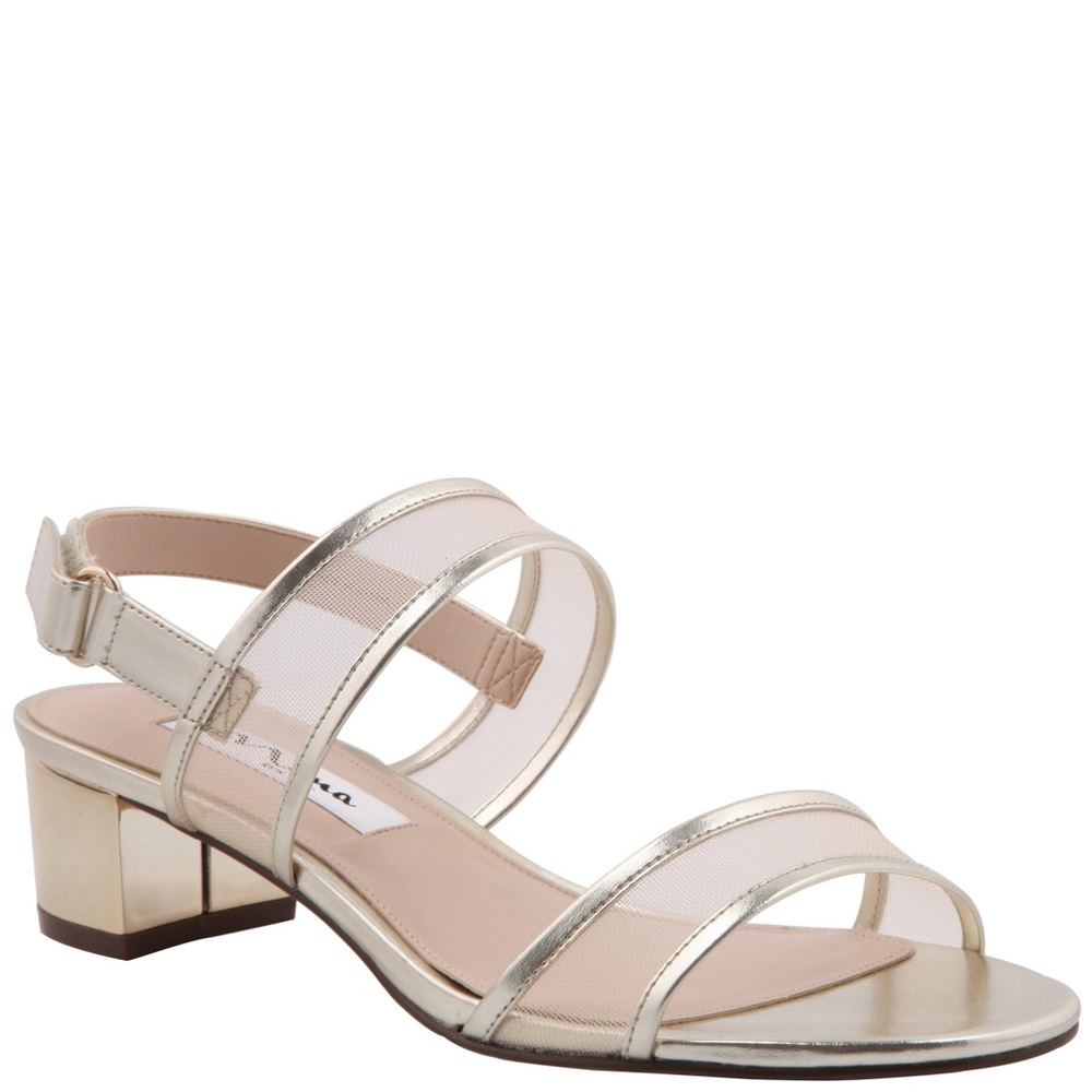Nina New York Shoes Women's Ganice Platino Metallic Block Low-heel dressy sandal